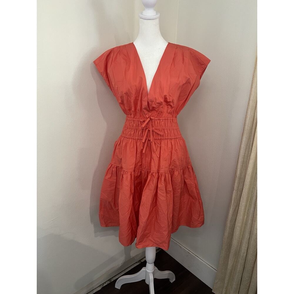 Derek Lam 10 Crosby Tora Tie waist Mini Dress Orange Coral NWTA Tiered V Neck 2 - Picture 2 of 12